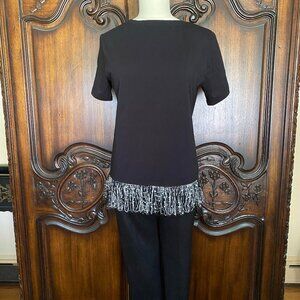 New Women's G by Giuliana Black Fringe Sequins Bottom Detail Blouse Size XS